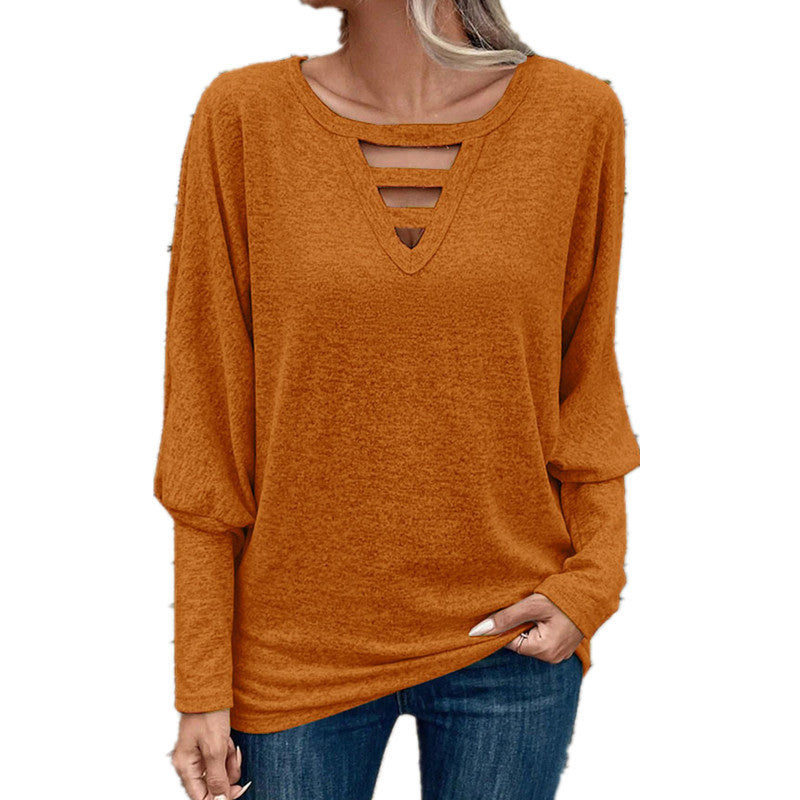 Dame stilfuld longsleeve med mode V-udskæring og cut-outs Stilla