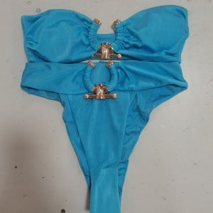 Dame Bandeau-Bikini med kvalitets kæde-detalje og høj talje Snit Stilla