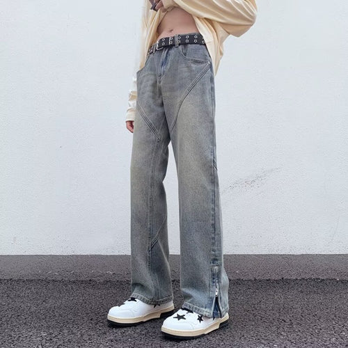 Damevidde jeans i urban stil med høj talje og asymmetrisk syninger Stilla