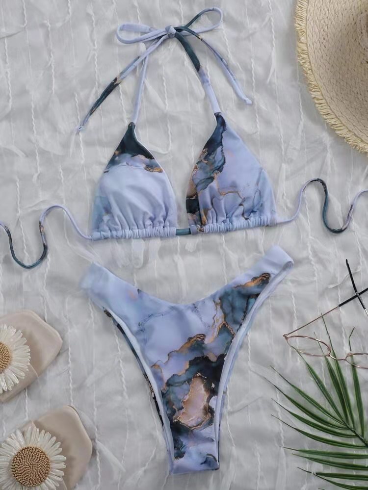 Dame Tie-Back Trekant-Bikini-Sæt med justerbare sider Stilla