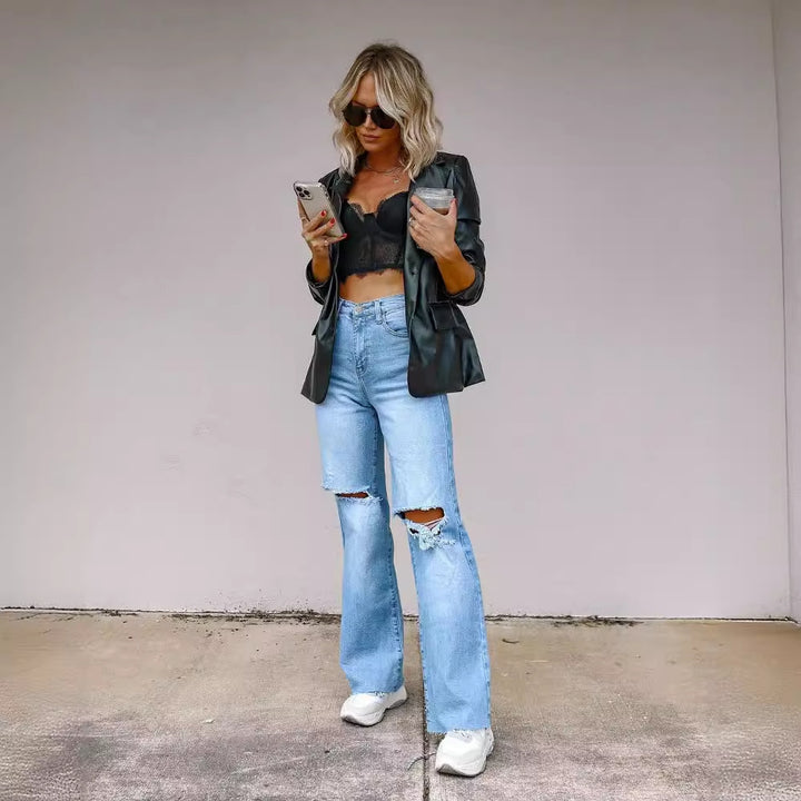 Dame Blazerjakke i moderne oversized snit med elegant læderlook Stilla