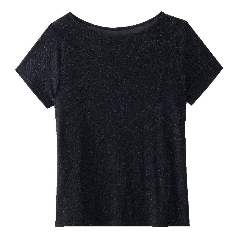 Dame Glitrende Kortærmet T-shirt med elegant Transparentdel Stilla