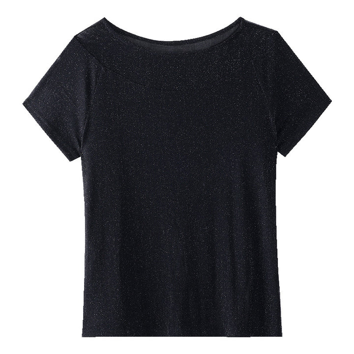 Dame Glitrende Kortærmet T-shirt med elegant Transparentdel Stilla