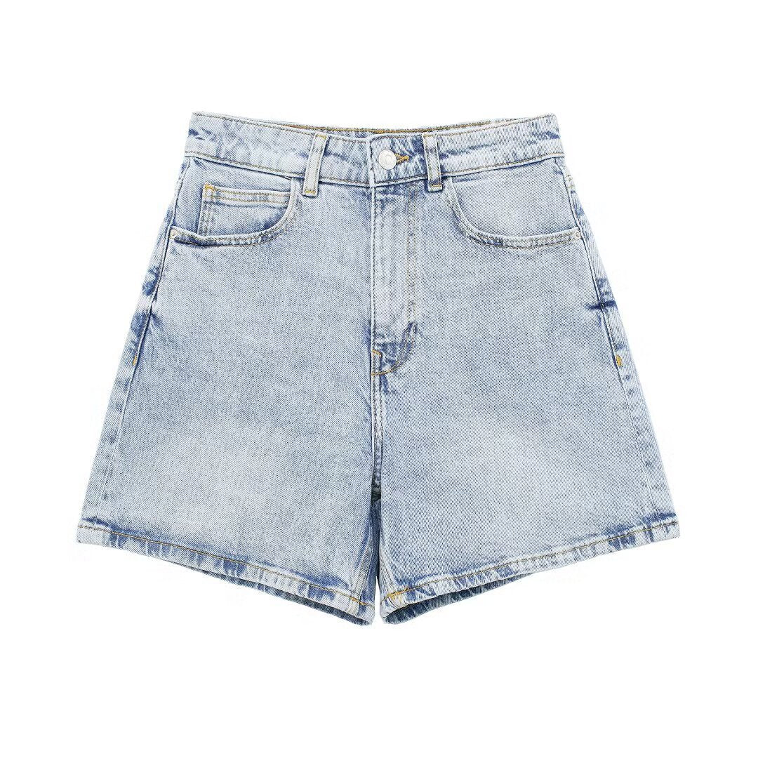 Dame denim shorts i vintage stil med bred pasform og høj talje Skovae