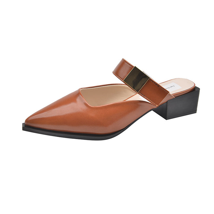 Dame Stiletto Tå Slingback Mules med Dekorativ Rem Stilla