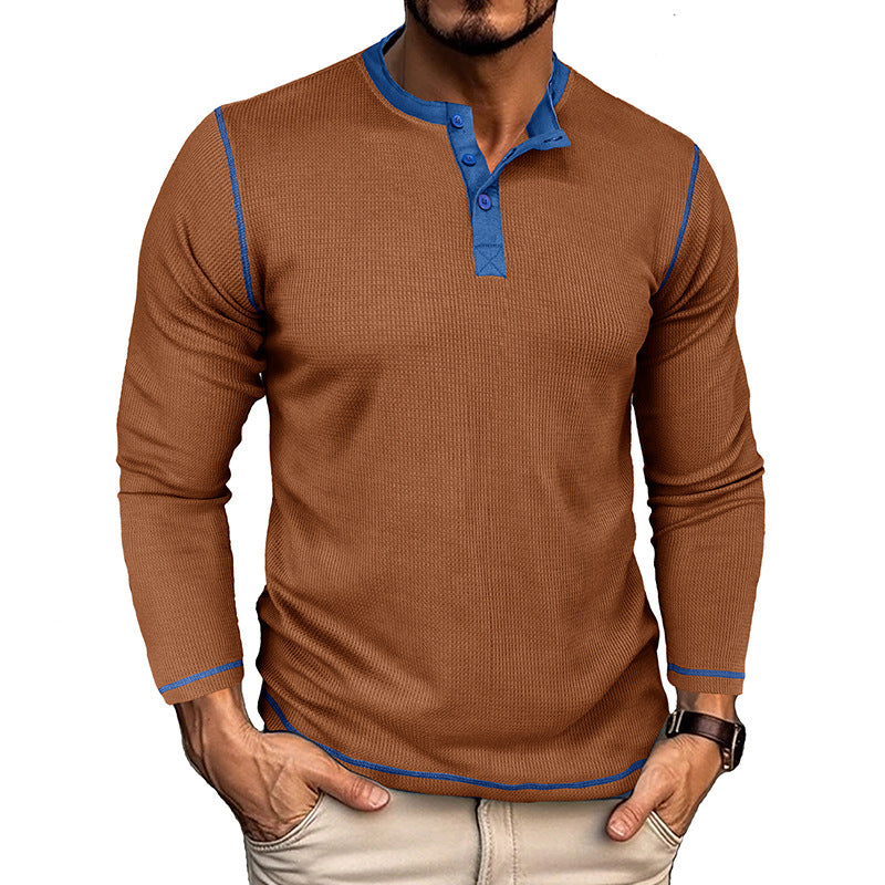 Herrer Langærmet Henley-shirt i åndbart bomuldsblandning med stilfuld kontrastkrave Stilla