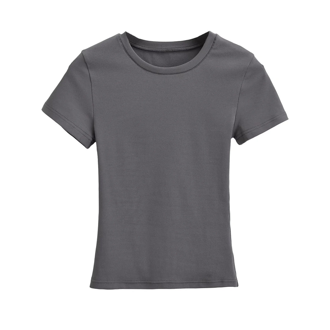 Damer figursyet Basic-T-shirt lavet af åndbart bomuldsblanding med rund halsudskæring Stilla