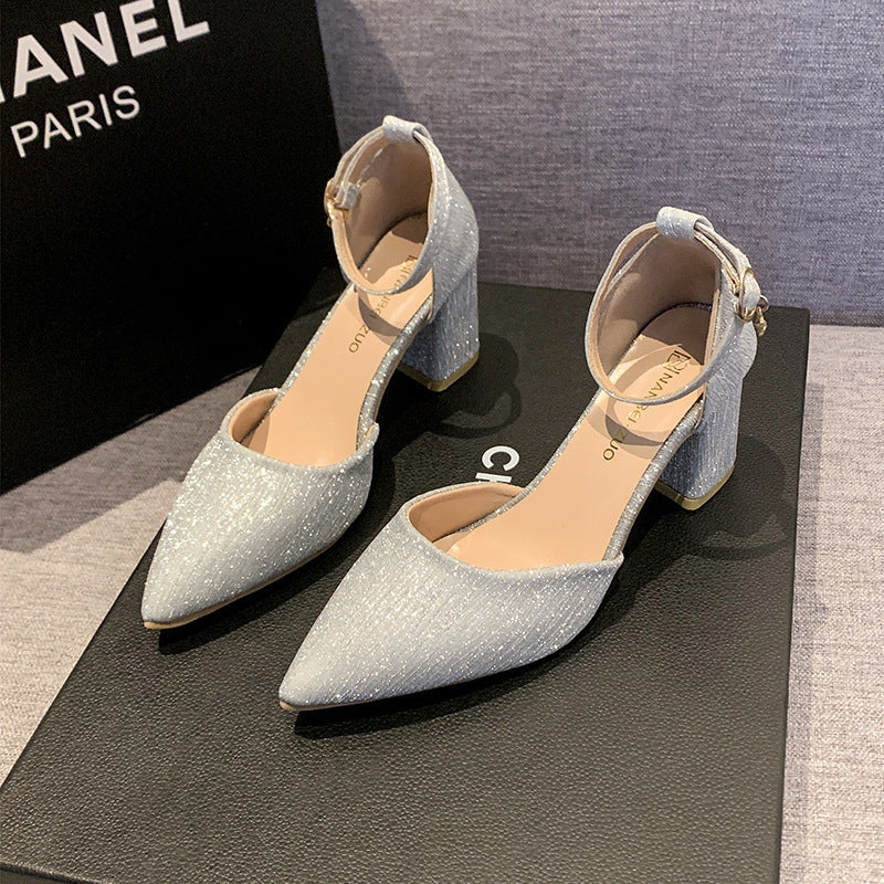 Dame Elegante Pumps med skinnende overflade og blokeret hæl Stilla