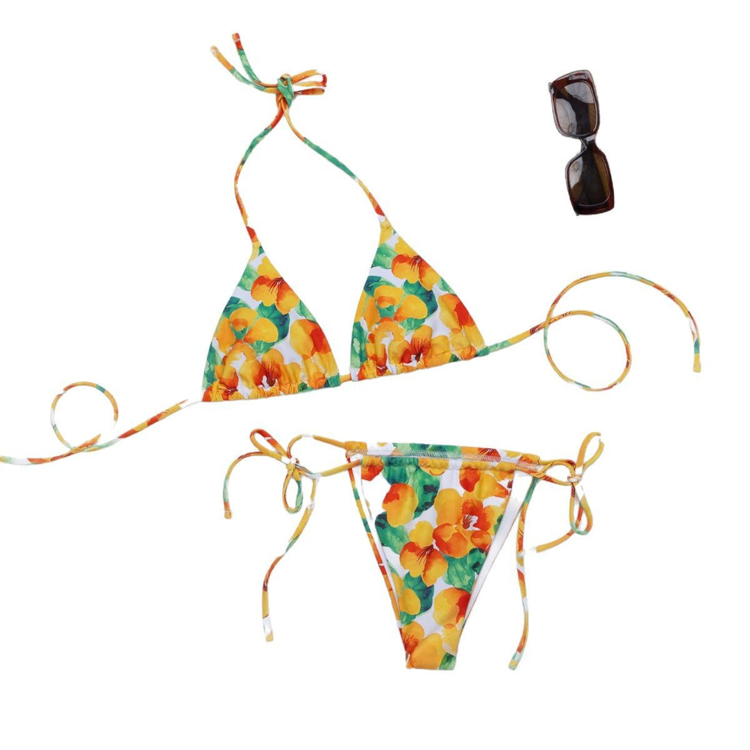 Dame Triangel-Bikini-Sæt med justerbare bånd og levende blomstertryk Stilla
