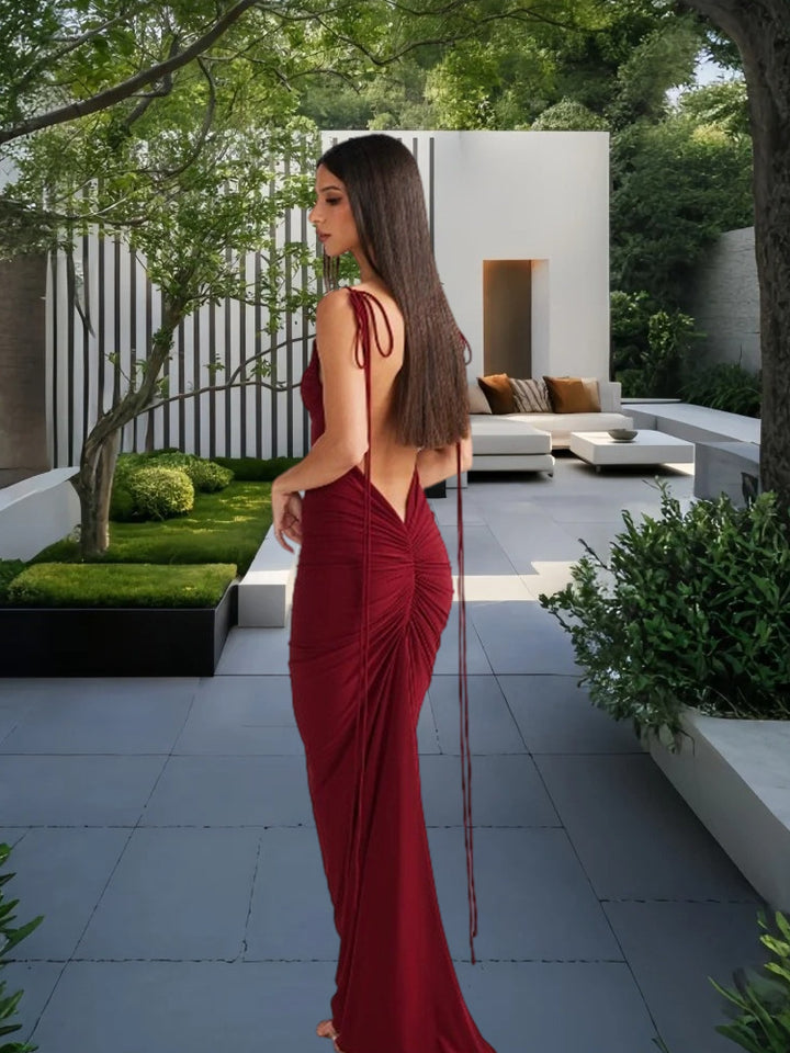 Kvindelige elegante maxi kjoler uden ryg med raffinerede bånd Skovae