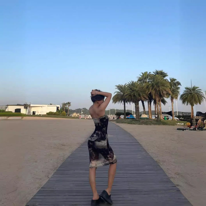 Kvinder Kunstnerisk Tryk Bodycon Midi Kjole Stilla