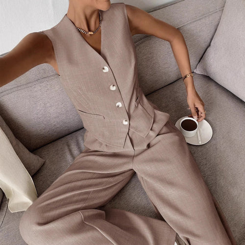 Damer Elegant jumpsuit med ærmeløs blazer og brede bukser Skovae