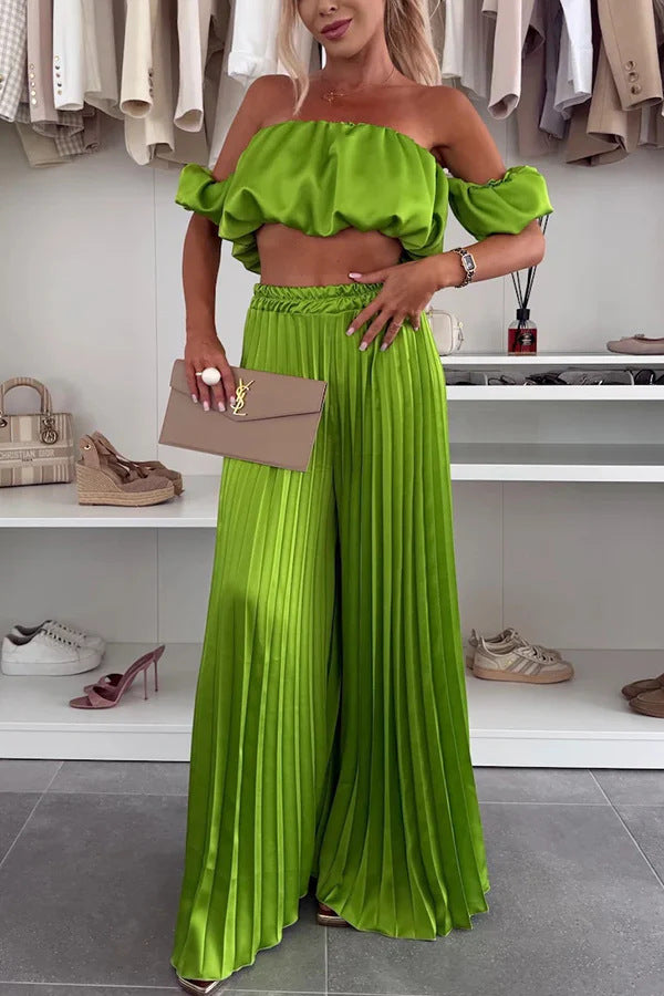 Dame Plisse-bundlang Skirt med elastisk kant og moderne Crop-Top Stilla