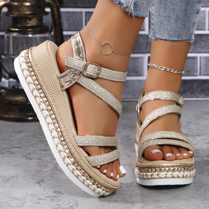 Kvinder Glamourøse Wedge-Sandaler med funklende stropper og komfortabel plateau-sål Stilla