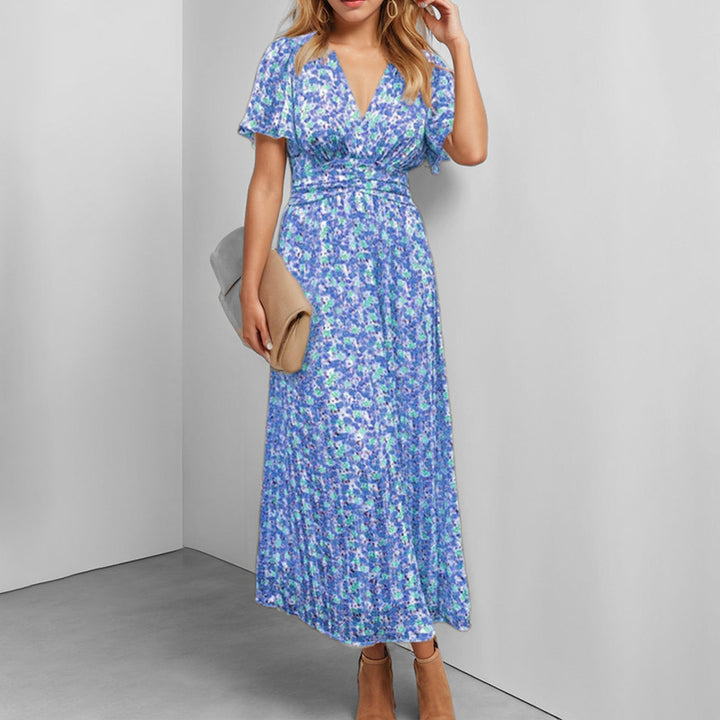 Kvindernes Flydende Maxi Kjole med Blomsterdesign og V-Hals Stilla