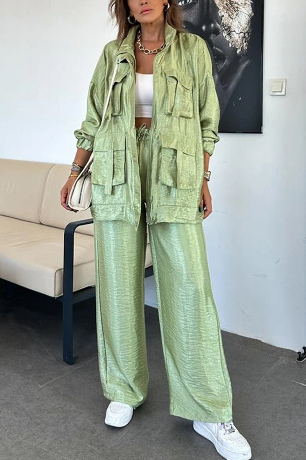 Dame Casual-Look Utility-Sæt i skinnende stof med lommer Stilla