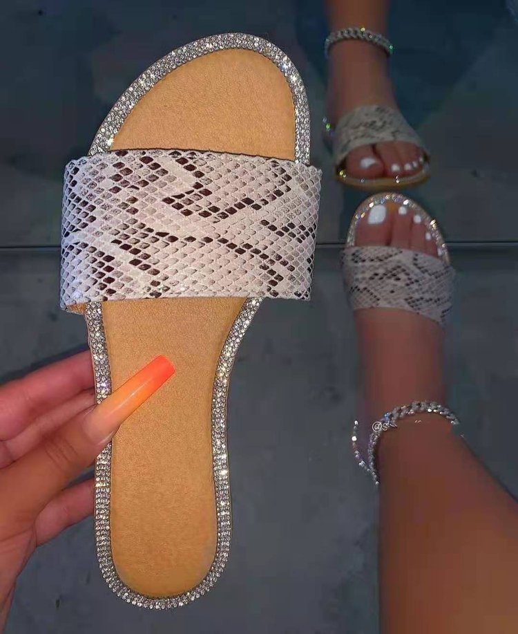 Dame Glamourøse Slippers med glitrende rhinestones og stilfuld slangelæder-look Stilla