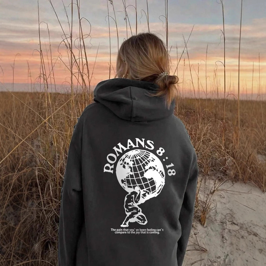 Kvinders hoodie med inspirerende verdenskort og højkvalitets print Skovae