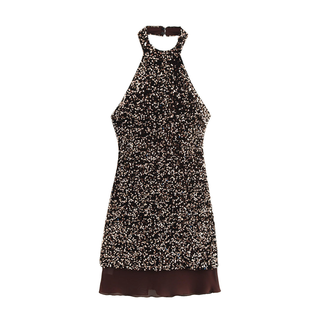 Femme Halterhals Pailletter Mini Kjole Stilla