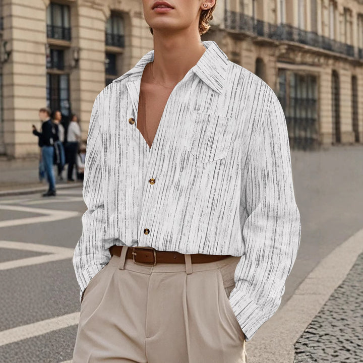 Herrer Løs Langærmet Bluse med struktureret Design og praktisk Brystlomme Stilla