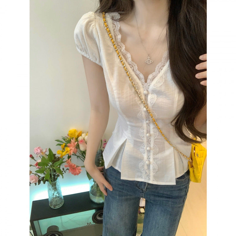 Femme Elegante Spidsbesat Bluse Stilla
