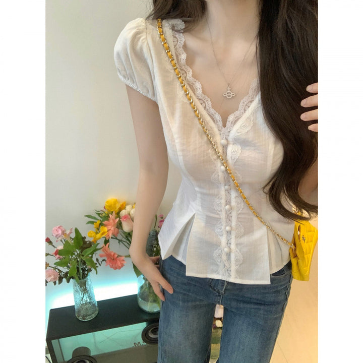 Femme Elegante Spidsbesat Bluse Stilla