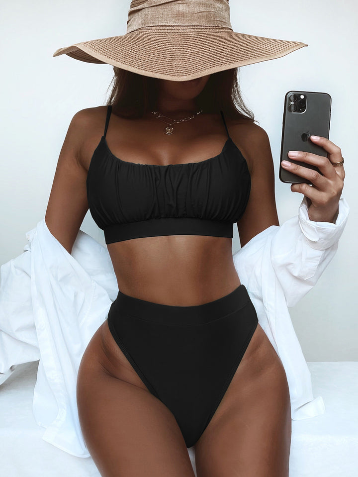 Dame Høj taljeret Bikini-sæt med rynket top og elastisk bånd Stilla