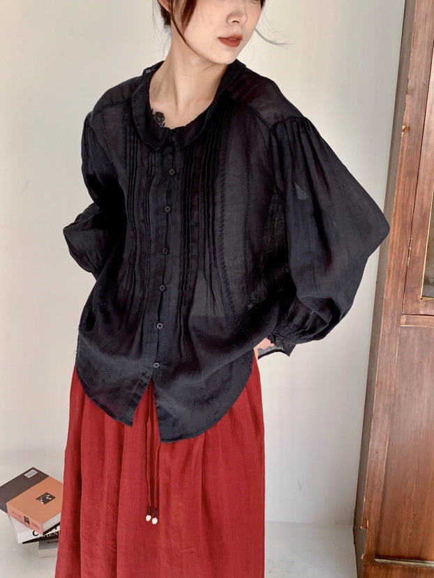 Femme Pliseret Struktureret Button-Up Bluse Stilla