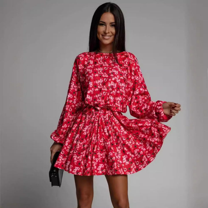 Dame Floral Print A-linje Mini Kjole med elegante klokkeærmer Stilla