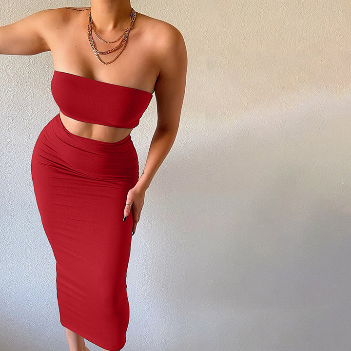 Dame Crop-Top og Midi-Nederdel Sæt med figursyet Design Stilla
