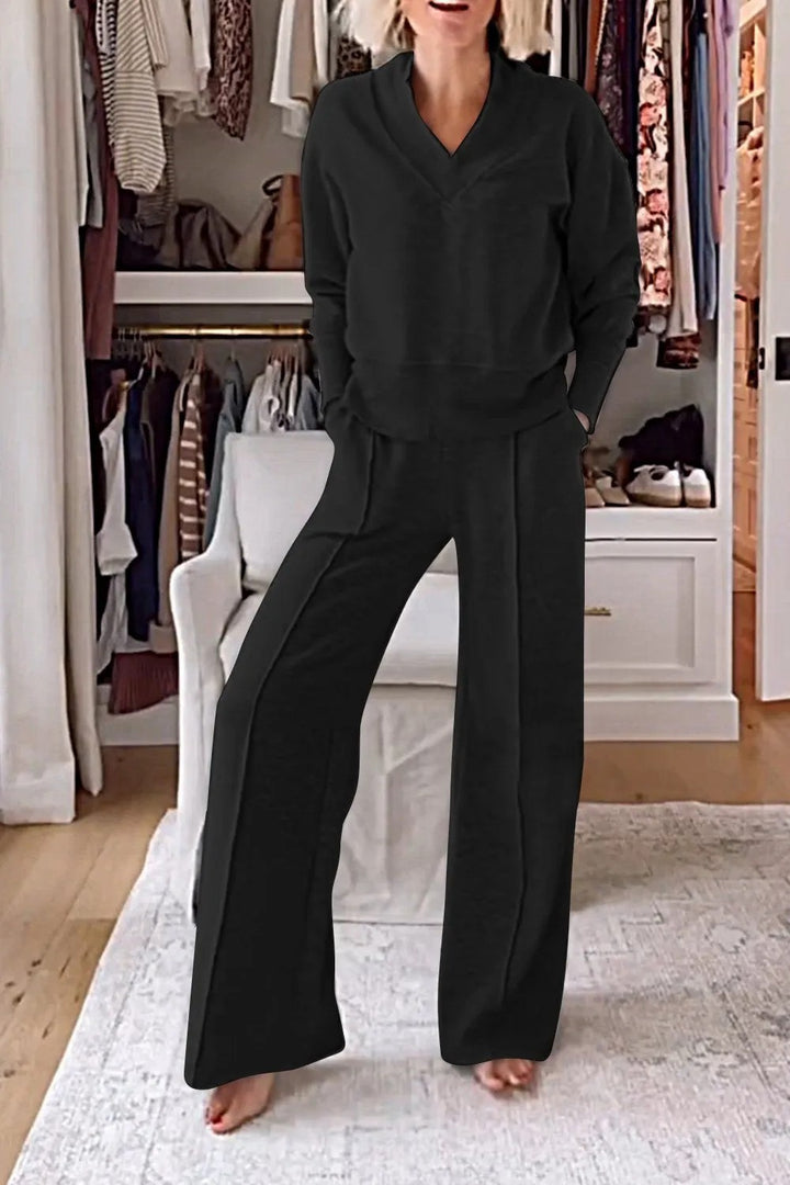 Damer elegant fritidssæt med løst overdel og palazzo bukser Stiila