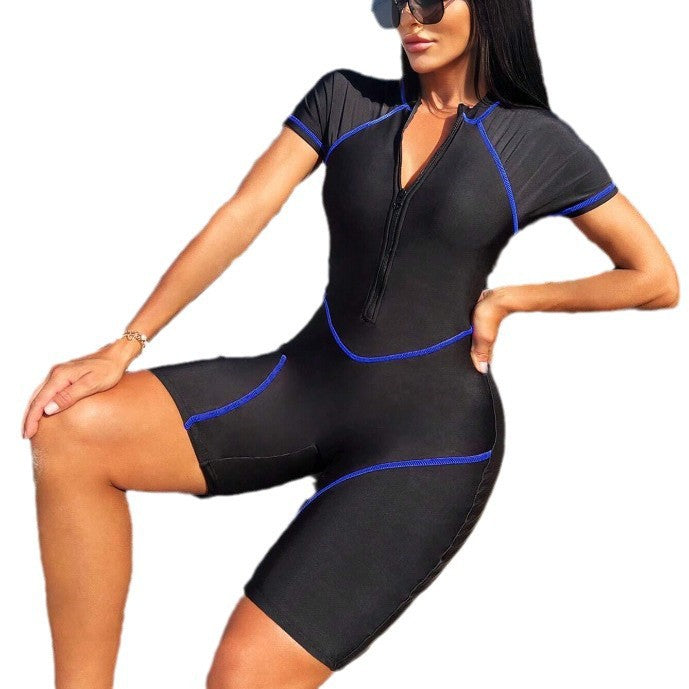 Dame Sporty Svømmedragt med korte ærmer og zip-design Stilla