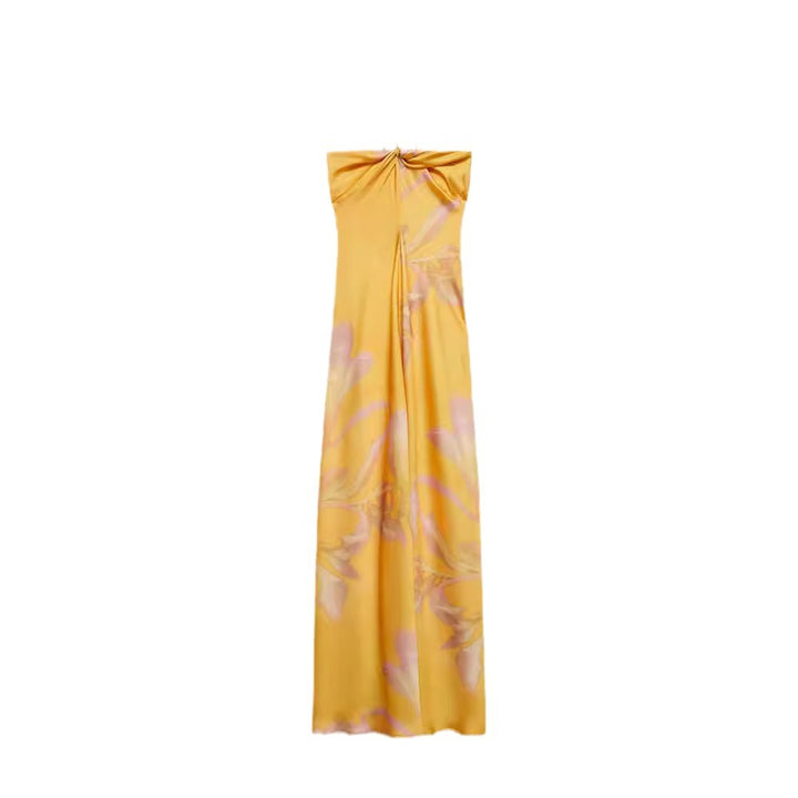 Dame Maxi-kjole med elegant drapering og blomstermønster Skovae