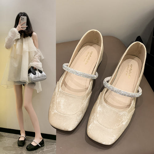 Dame Elegant Kvadrat Tæer Mary Jane Ballerinas med Rhinestone Remme Stilla