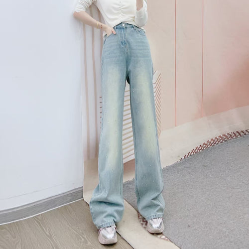 Dame bredde jeans med elastisk talje og fashionable accenter Stilla