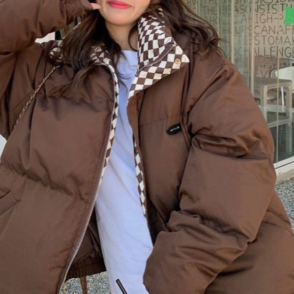 Kvinders mode oversized vinterjakke med ternet krave Stilla