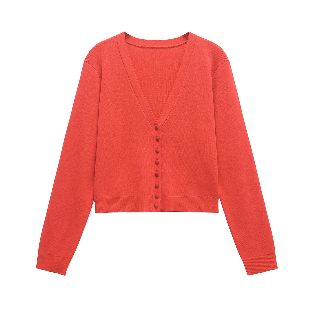 Dame V-hals Knap Cardigan Pullover Stilla