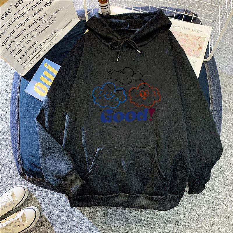 Dame hoodie med kreativt tegneserie-design og behagelig pasform Skovae