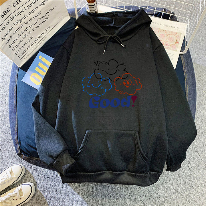 Dame hoodie med kreativt tegneserie-design og behagelig pasform Skovae