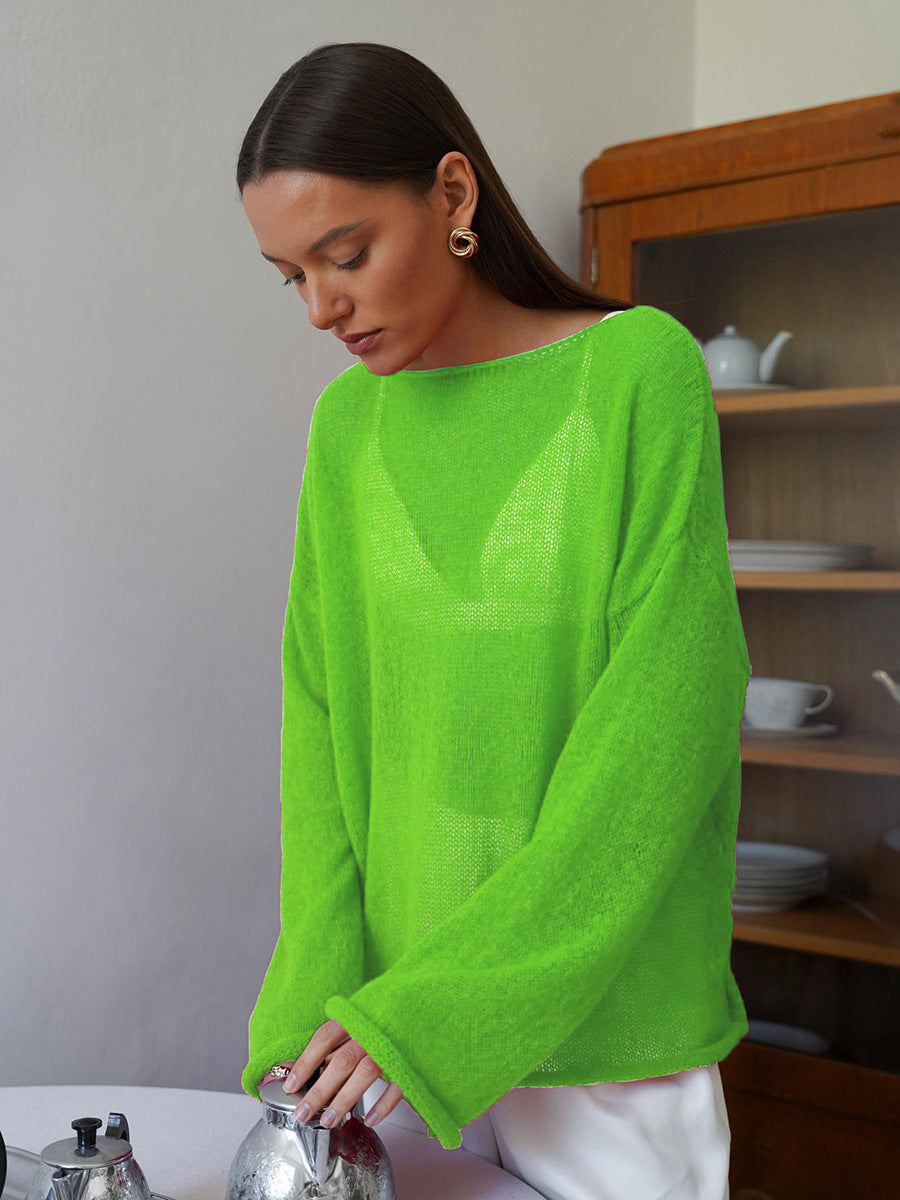 Damer casual sweater med brede ærmer og fint huller strik design Stilla