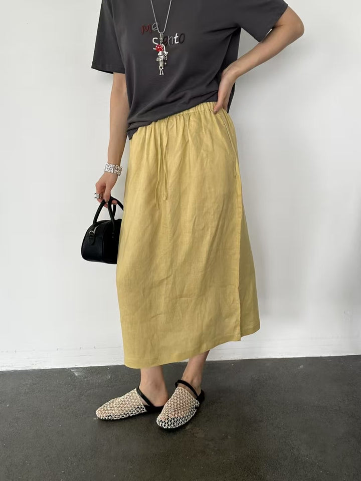 Dame Linned Maxi Skirt med justerbar Talje Knote Stilla