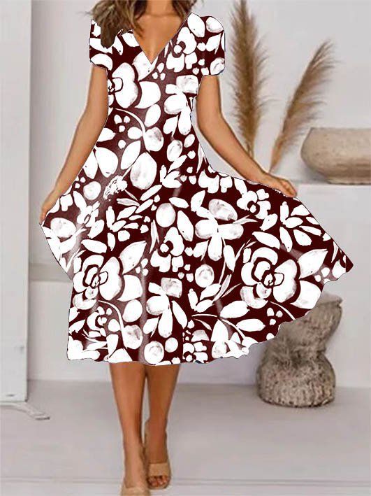Stilla | Chic Floral Print V-Hals Kortærmet Dress