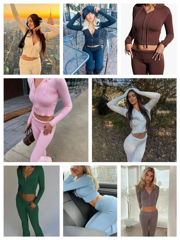 Dame Stilfuldt Strik Loungewear Sæt Stilla