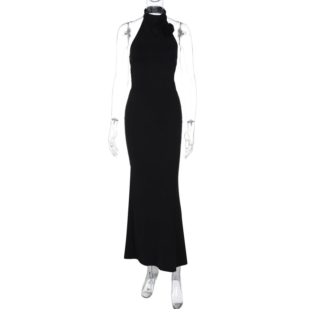 Damer Elegant Maxi Kjole med raffineret Halter og floral Accent Skovae