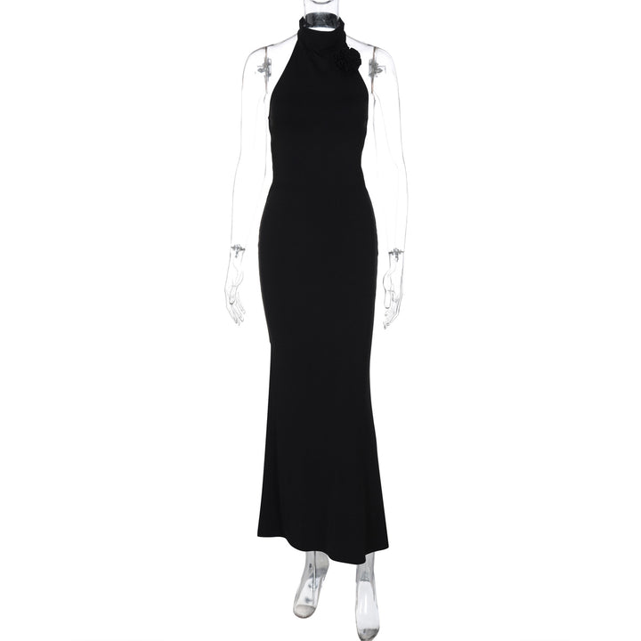 Damer Elegant Maxi Kjole med raffineret Halter og floral Accent Skovae