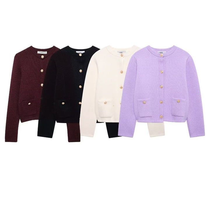 Dame struktureret Button-Up Cardigan med frontlommer Stilla