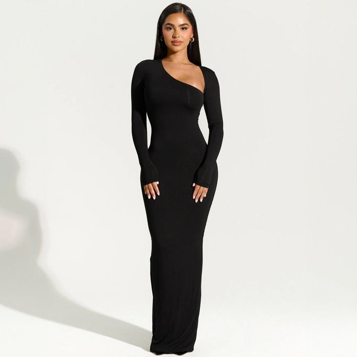 Dame Bodycon Maxikjole med asymmetrisk udskæring og lange ærmer Stilla