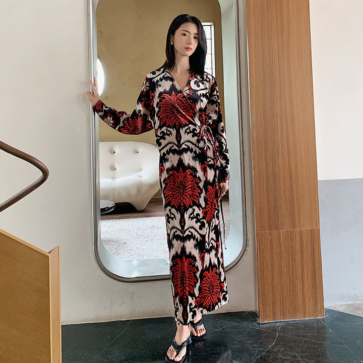 Dame elegant velour maxikjole med frynsede detaljer Stilla