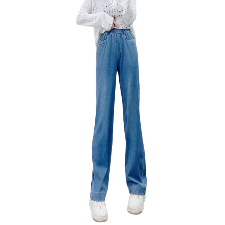 Dame bred denim-bukser med elastisk talje og klassiske lommer Stilla