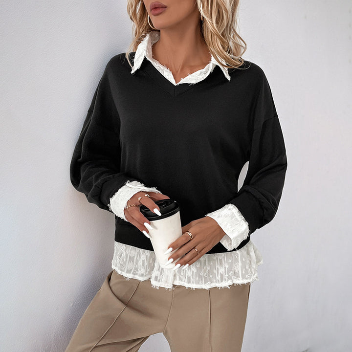 Kvinders Overlay Sweatshirt med Romantisk Blondeindsats Stilla